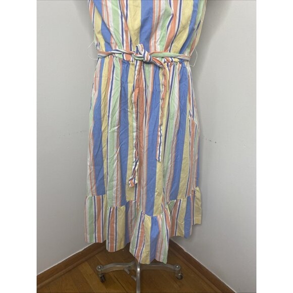 Draper James Rainbow Striped Maxi Dress L Ruffle Tie Waist Off The Shoulder - Picture 4 of 10